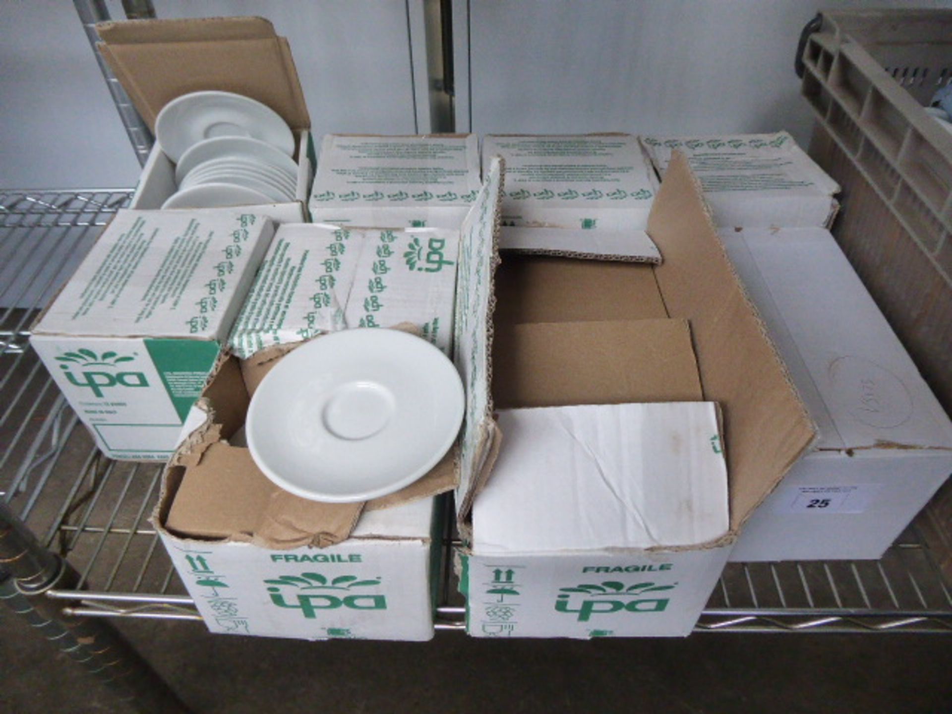 Shelf of assorted crockery including cups and a large number of saucers - Image 3 of 3