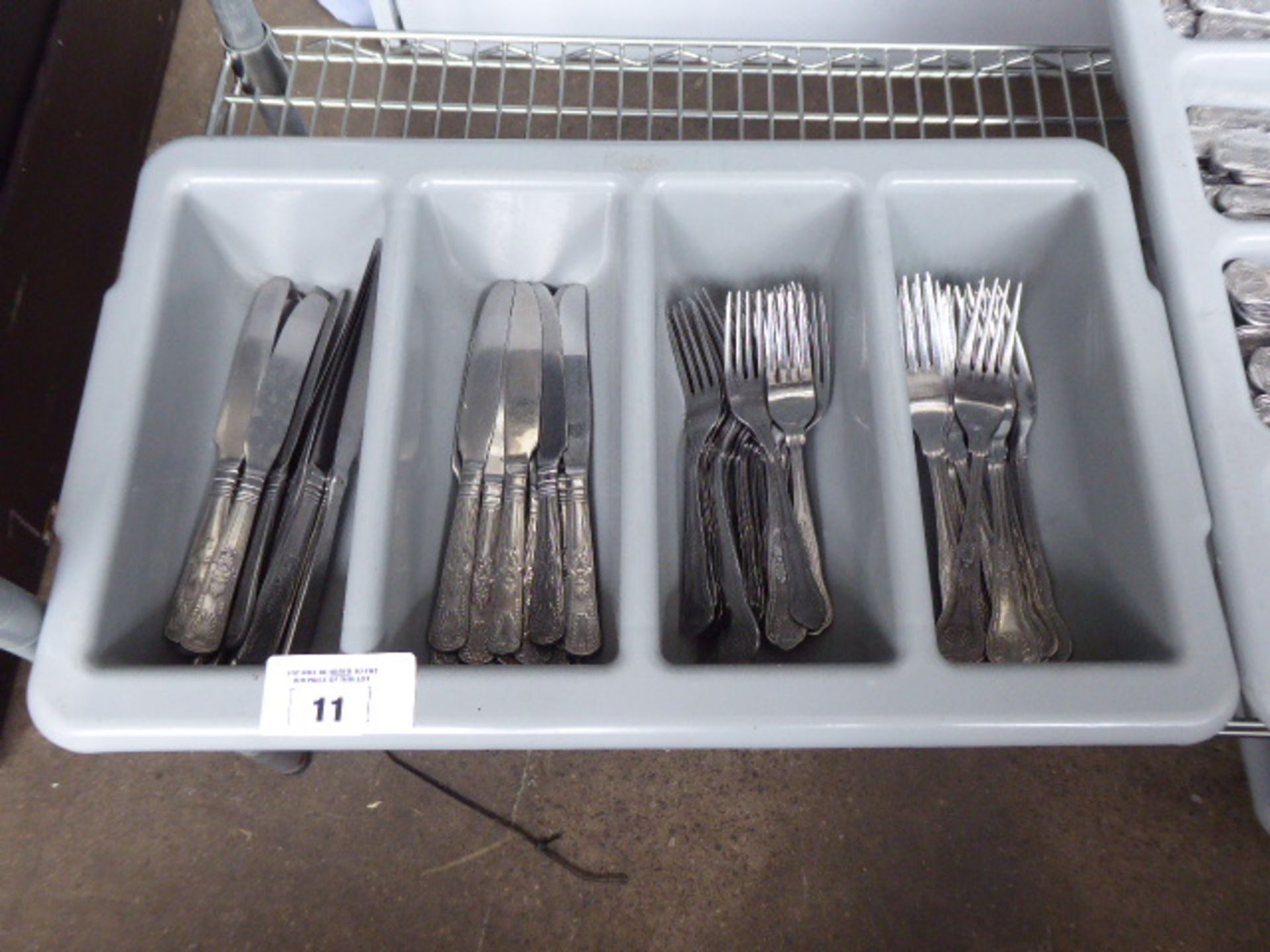 5 grey plastic cutlery totes, 3 containing a large quantity of matching patterned stainless steel - Image 2 of 2