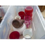 Three boxes containing household glassware and pottery