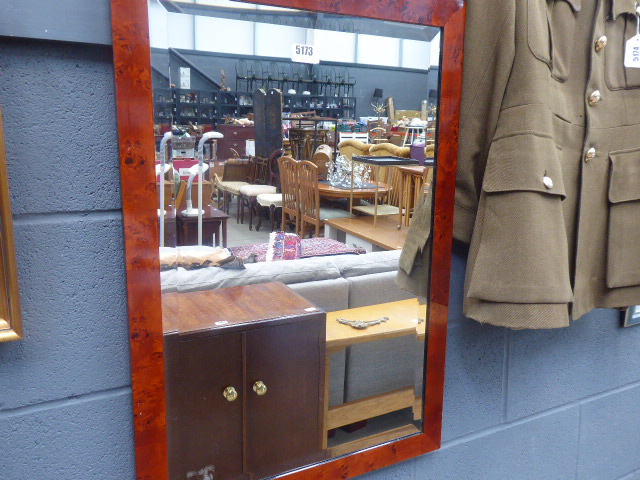 Rectangular bevelled mirror in burr walnut frame