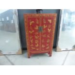 Chinese style cupboard in red lacquer with butterfly decoration