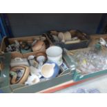 5 boxes containing glassware, kitchen storage vessels, ornamental figures and general China