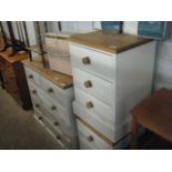 Modern white painted pine bedroom suite comprising chest of 2 over 3 drawers and 2 matching 3 drawer