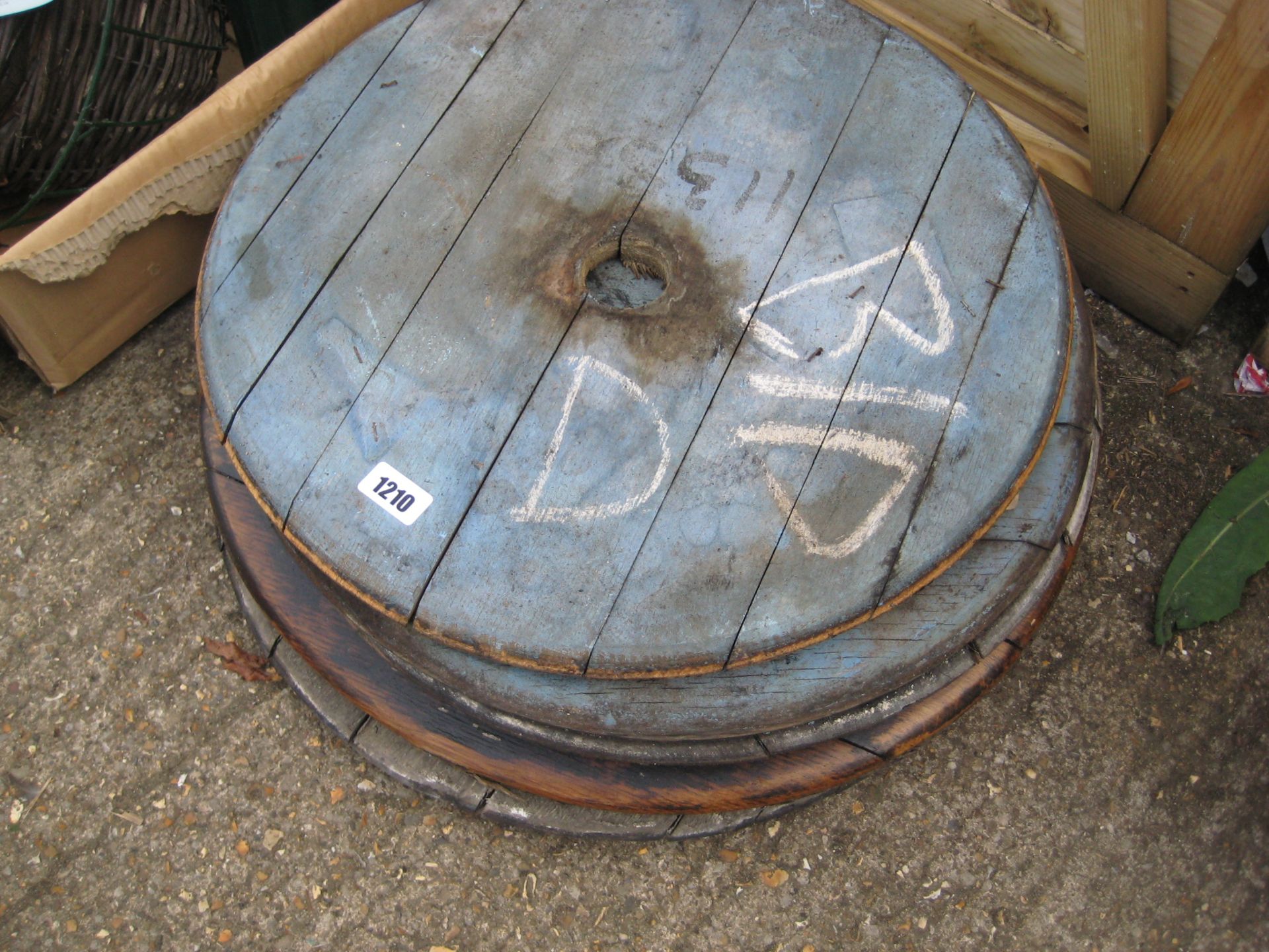 (1229) Stack of 6 wooden barrel lids