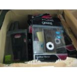 Box of Gear4 reflective cases for iPad nano and various phone cases