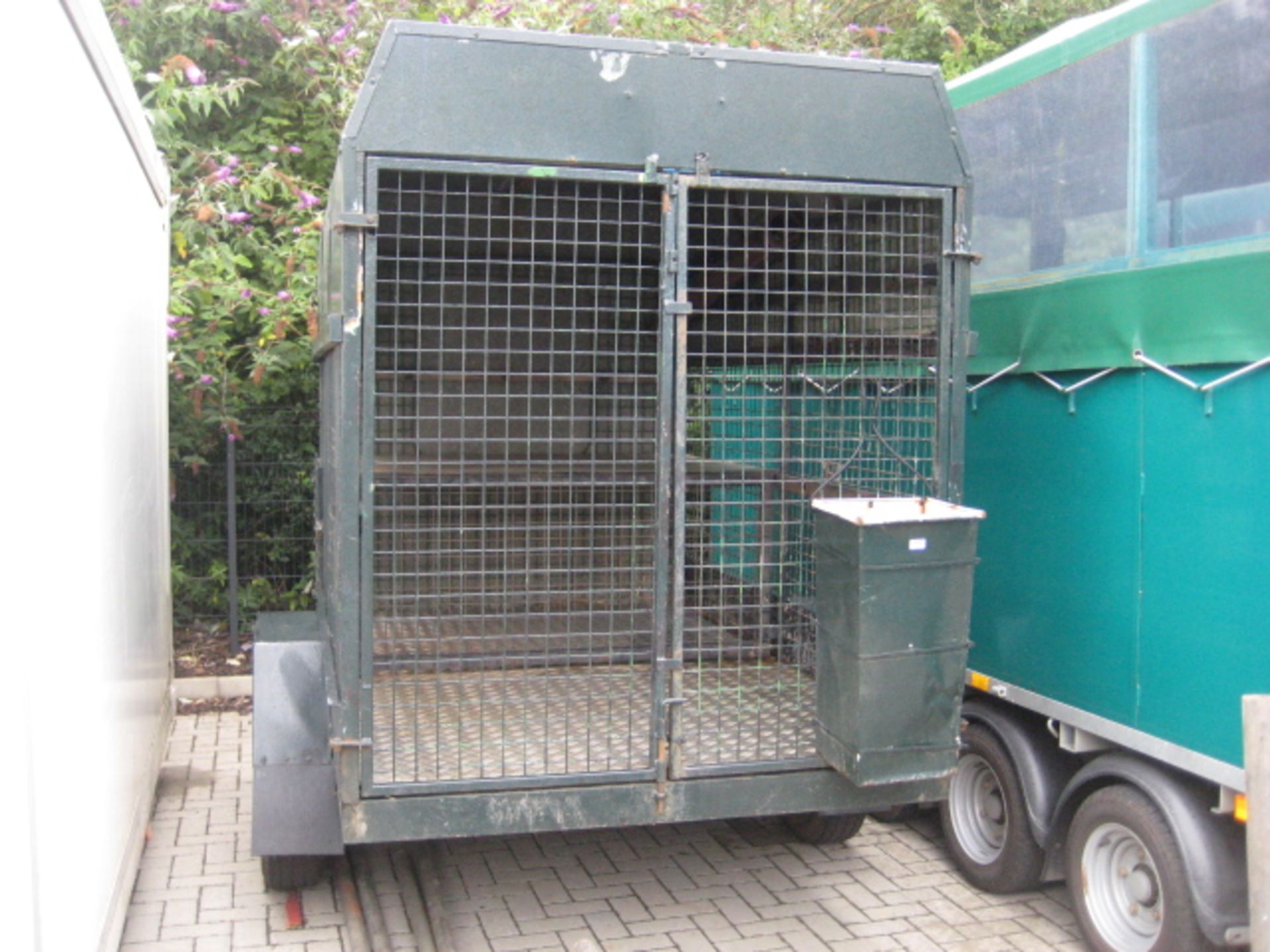 Purpose built 8' x 5' (approx.) single axle soft sprung Game trailer, integrated Dog box and spent