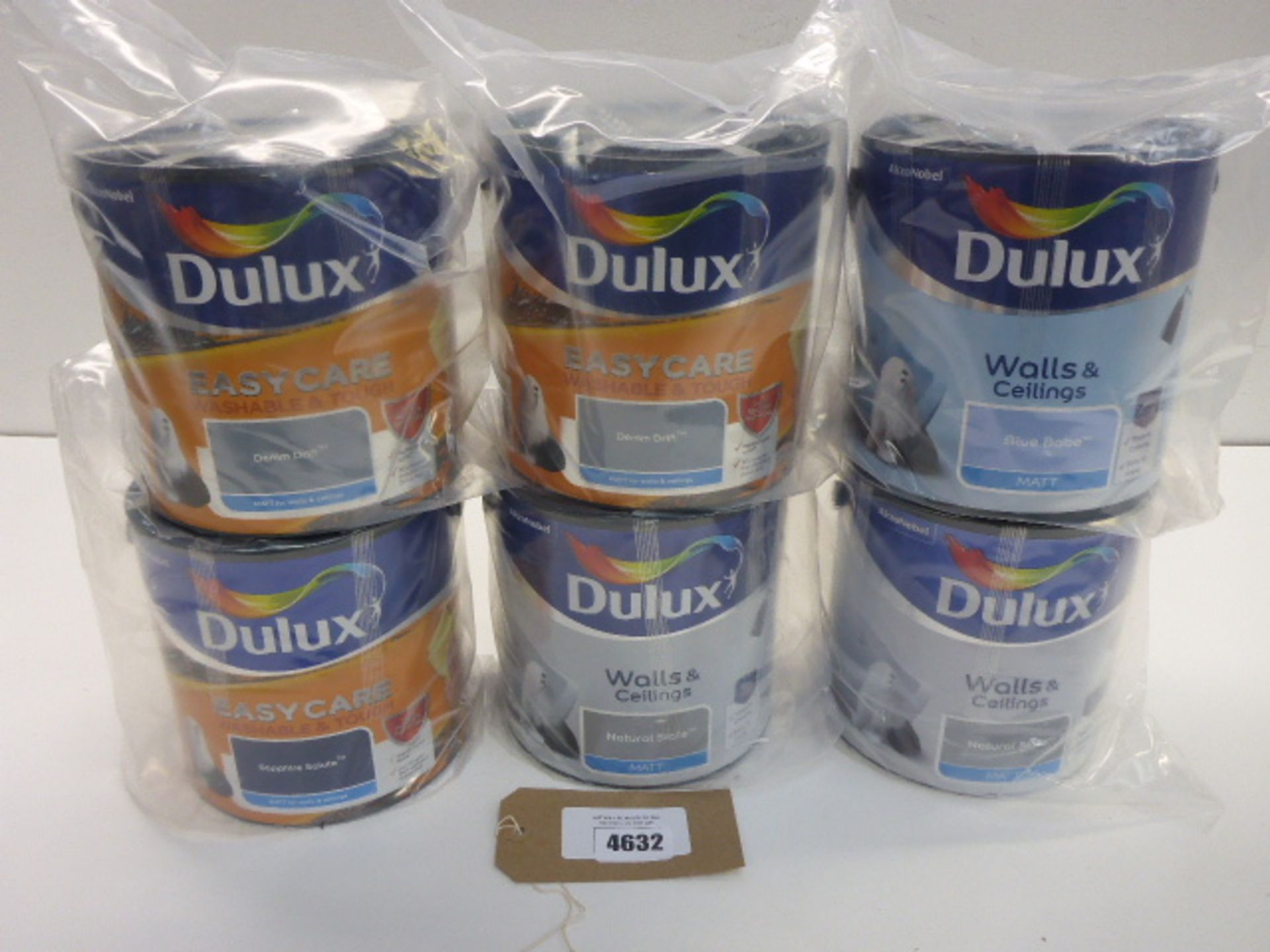 6 x 2.5L cans Dulux Walls & Ceilings & Easycare various shade paints