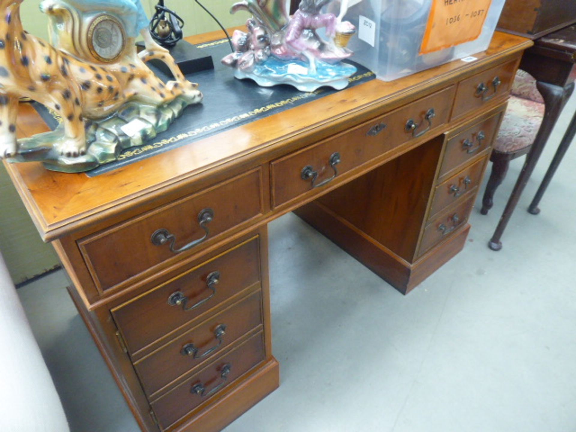 Reproduction yew twin pedestal desk