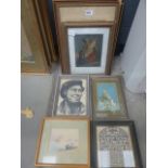 Quantity of drawings, prints and watercolours to include a study of a dog, portrait of a man and