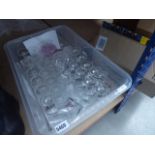 Box containing wine glasses and glass bells