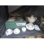 Cage containing Wedgwood china plus costume jewellery