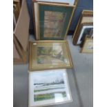 5234 Quantity of watercolours to include rural scenes with woodland, plus a Peter Scott print of