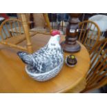 Chicken shaped egg basket plus a glass stylised bird ornament