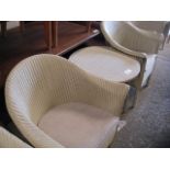 Pair of Lloyd Loom off white tub style dining chairs with matching circular coffee table