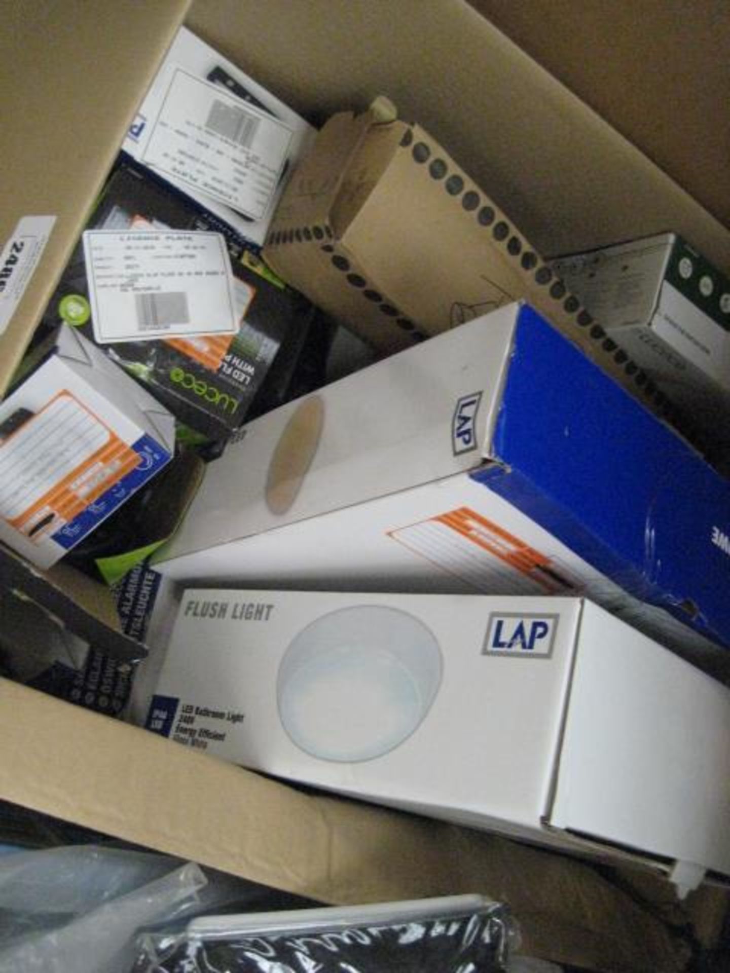 Box of flush light fittings and other lights