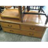 (2044) Teak inlaid low chest of 2 over 1 drawers