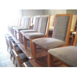 4 dark stained 4 seater bar tables with 16 Morgan wooden framed brown upholstered restaurant chairs