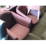 Pair of maroon fleck upholstered tub style bar seats by Ace Contract Furniture