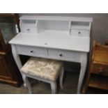 White finish bedroom desk with drawers and matching stool