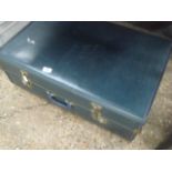 Blue fibre board vintage suitcase