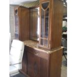 Large mahogany marble top sideboard with glazed and mirrored section over