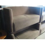 Pair of brown suede upholstered tub style contract sofas