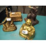 Oriental deity ornaments incl. Buddha with a decorative wooden box