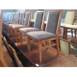 4 dark stained 4 seater bar tables with 16 Morgan wooden framed brown upholstered restaurant chairs