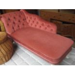 (2081) Pink dralon upholstered chaise longue