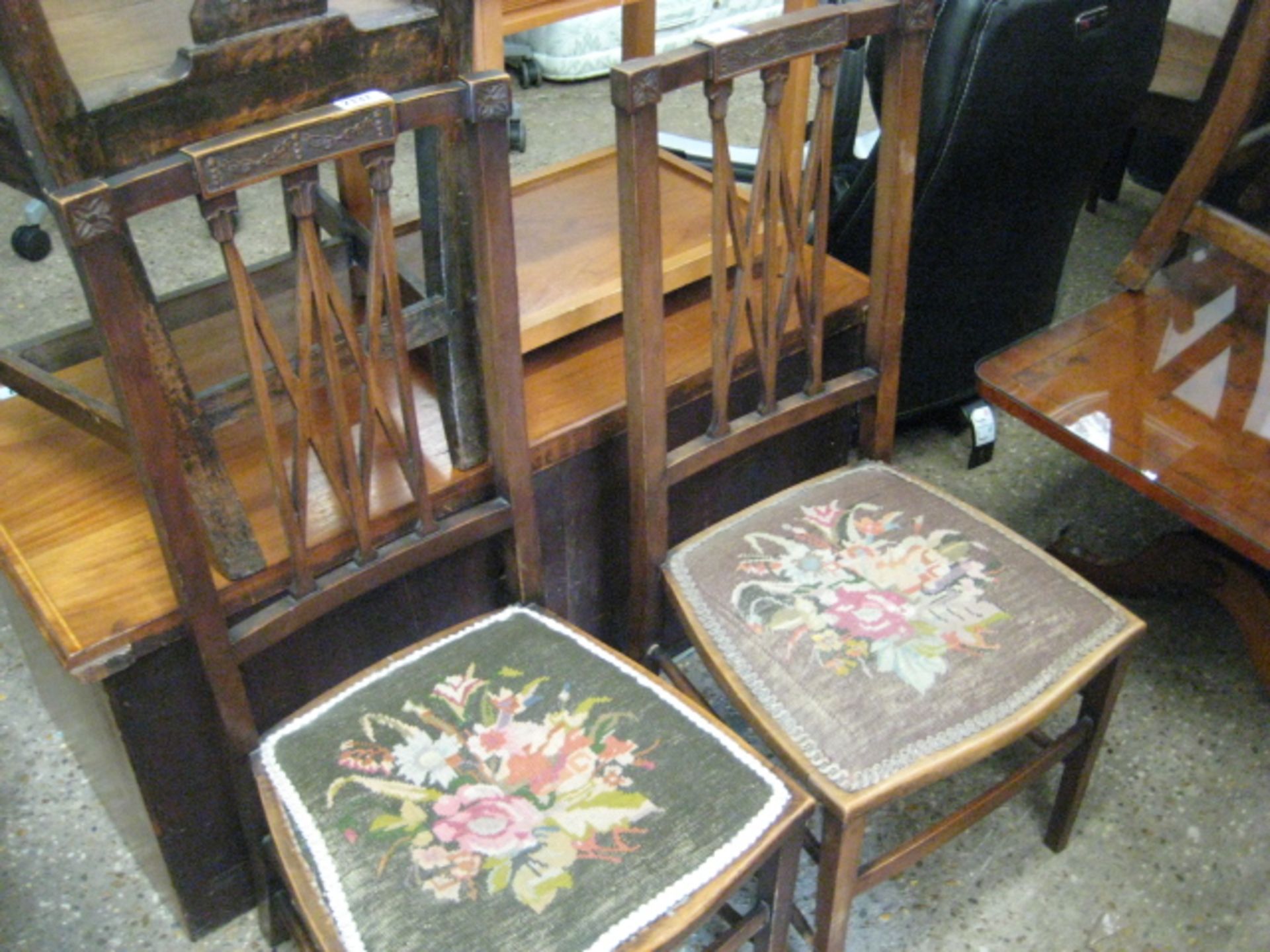 2 oak bedroom chairs with floral decoration