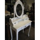 White finish small dressing table with drawers and swing mirror