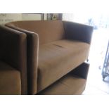Pair of brown suede upholstered tub style contract sofas