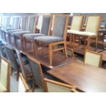 4 dark stained 4 seater bar tables with 12 Morgan wooden framed brown upholstered restaurant