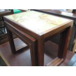 Nest of 3 teak and mahogany inlaid coffee tables