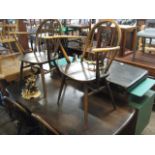(2090) Oak refectory style table with set of 4 stick back chairs