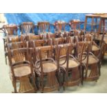 Collection of 5 bent wood framed dark stained bar stools with 28 matching chairs