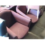 Pair of maroon fleck upholstered tub style bar seats by Ace Contract Furniture