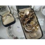 Collection of yellow metal rings, solitaire, ladies watch, etc.