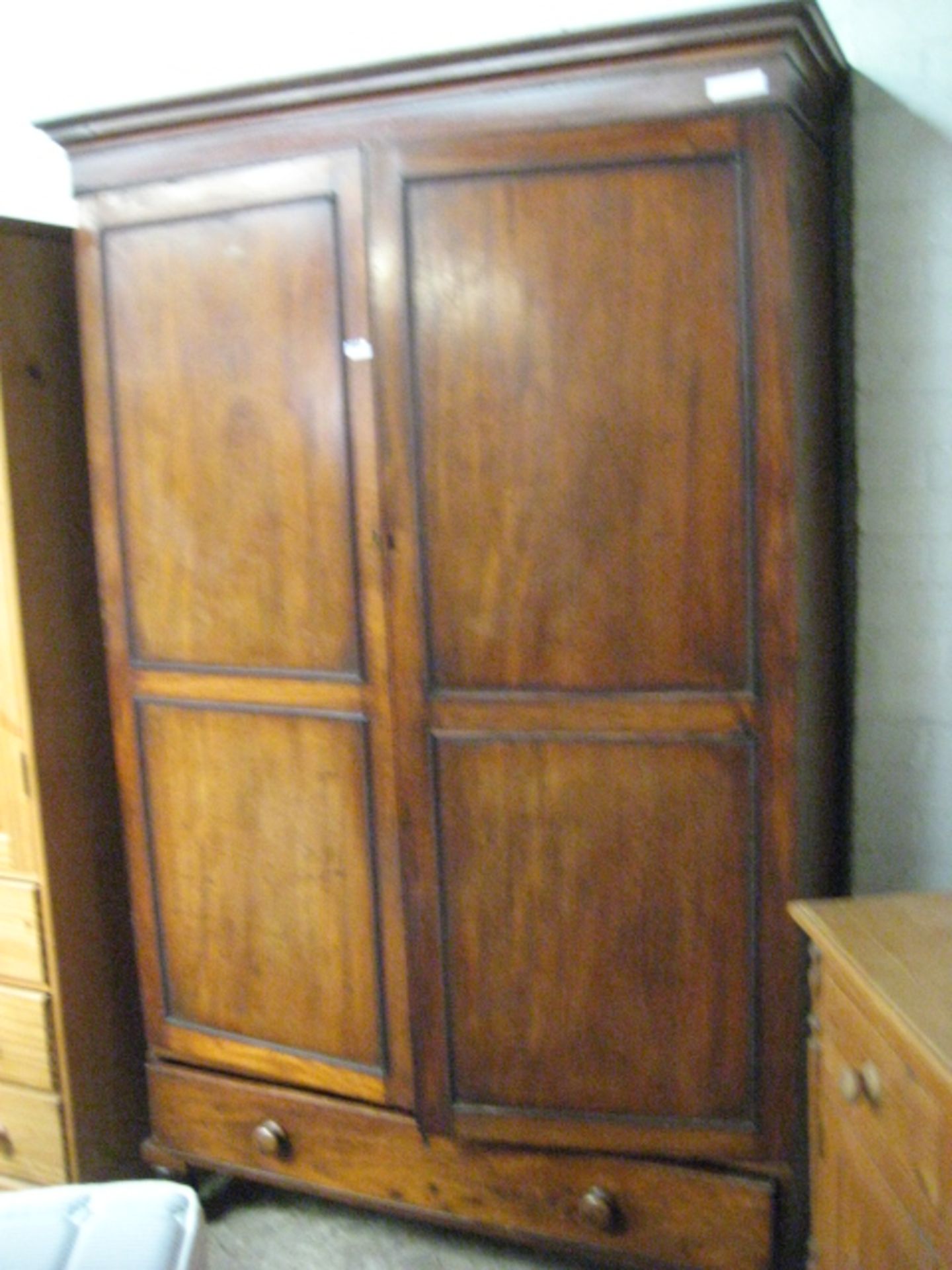 Large mahogany 2 door wardrobe with drawer under