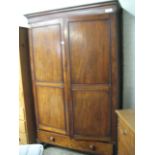 Large mahogany 2 door wardrobe with drawer under