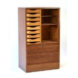 A 1950's Danish oak tambour-fronted cabinet on a plinth base CONDITION REPORT: