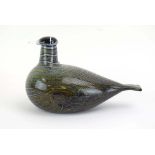 Oiva Toikka for Nuutajarvi, an iridescent glass bird, signed, l.