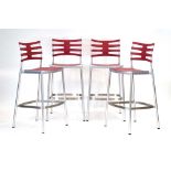 Kasper Salto for Fritz Hansen, a set of four 'Ice Bar Stools' with red seats and backs,