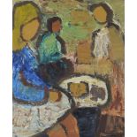 Gosta Falck (Swedish, 1920-2006), Three people around a table, signed, oil on canvas,