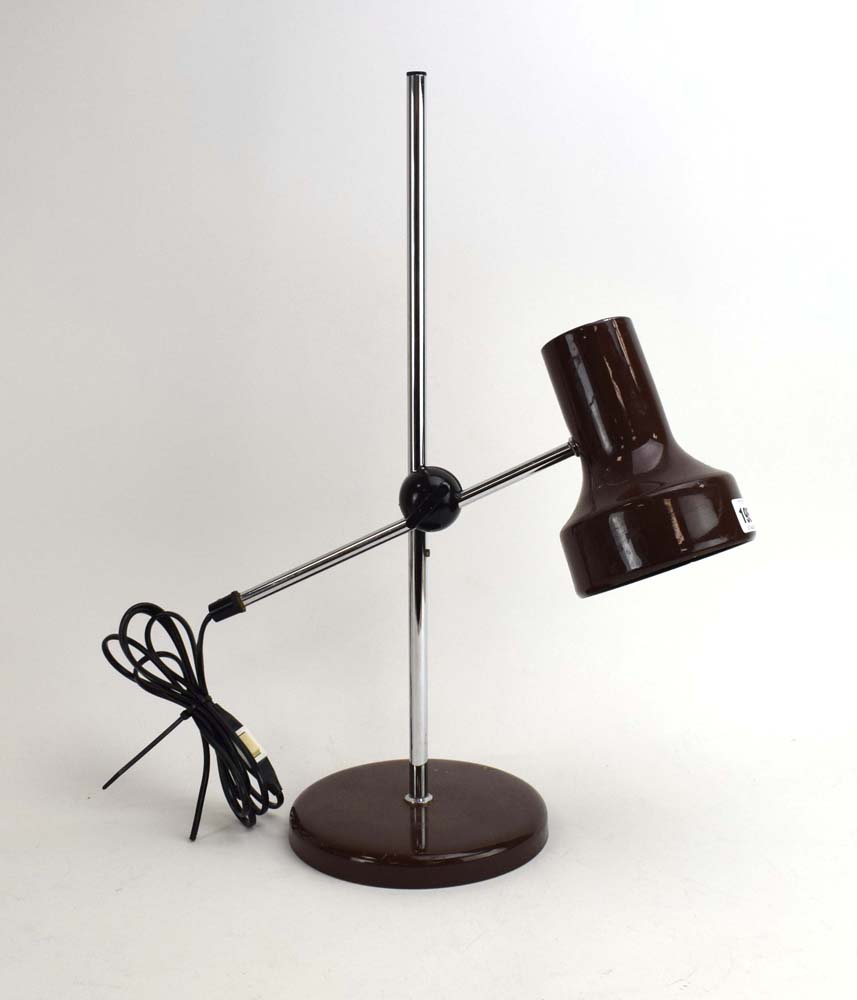 A 1970's brown enamelled desk lamp with an adjustable shade on an aluminium shaft - Image 2 of 2