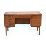 A 1960/70's Danish teak and crossbanded desk with a single door and four drawers,