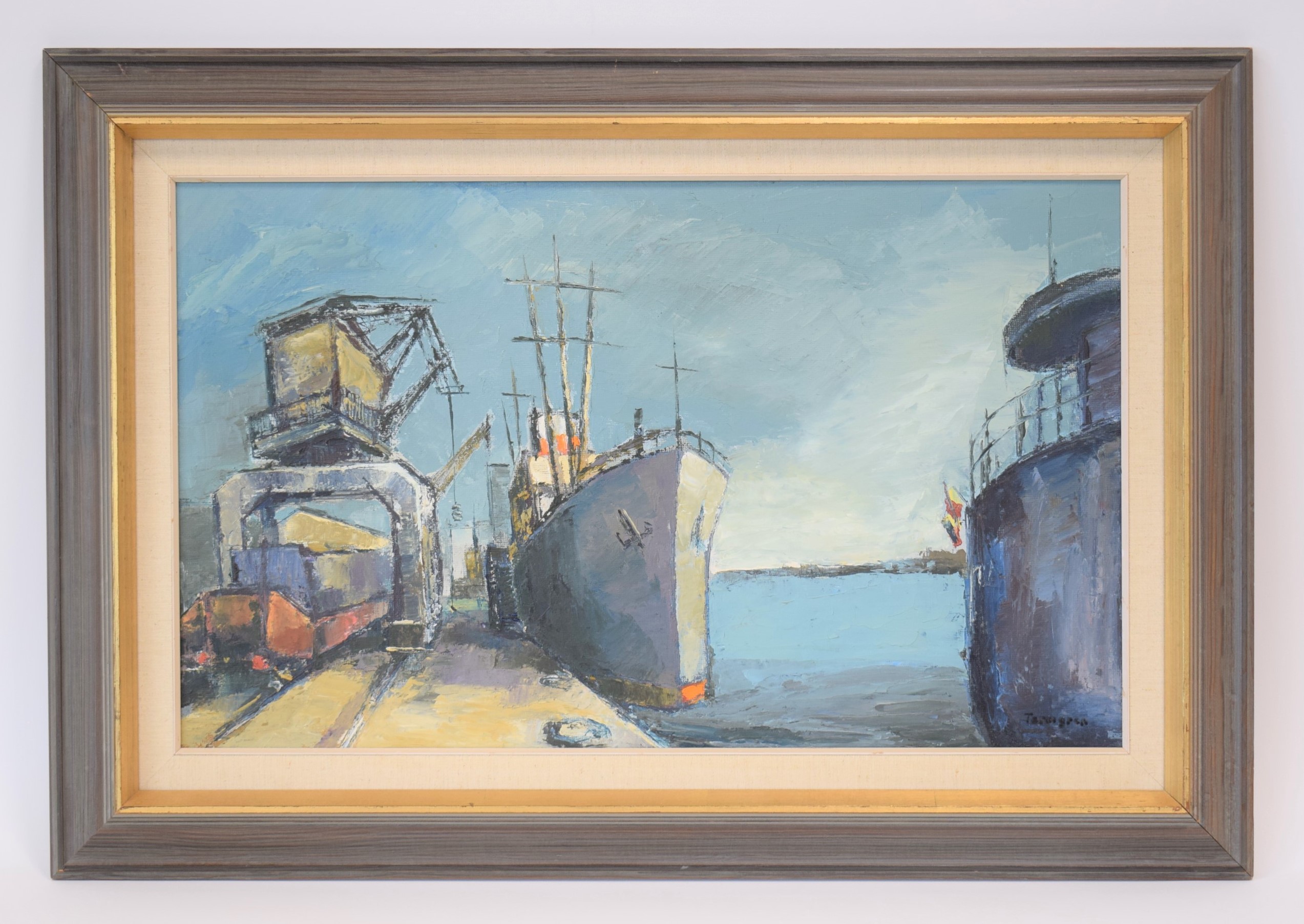 Leif Formgren (Swedish, 1936-1998), Ships at harbour, signed, oil on board, - Image 3 of 3