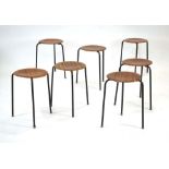 After Arne Jacobsen, a set of seven bent ply and tubular stacking 'Dot' stools,