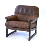 A 1960's Danish lowback fumed oak and buffalo leather armchair with stitched detail *Sold Subject