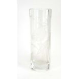 A 1976 Strathearn Glass cased glass vase with etched floral decoration,
